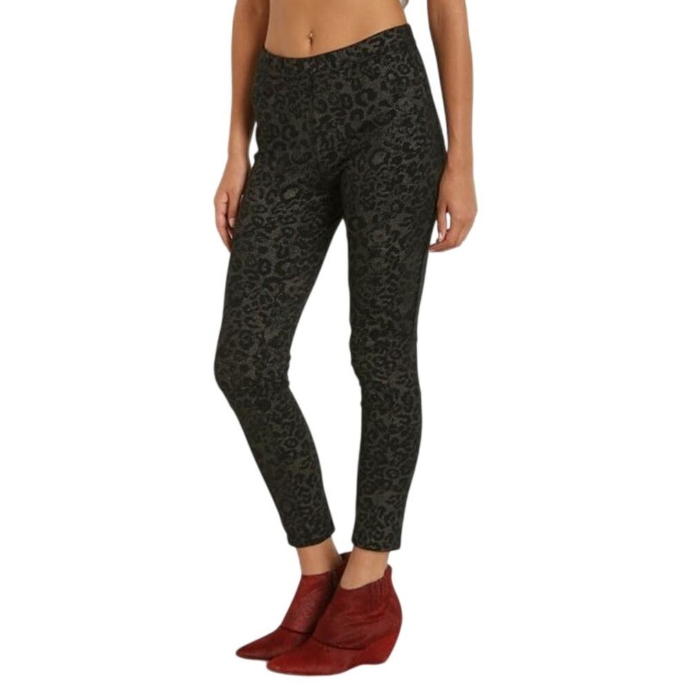 Free People Stretch Ponte Leopard Leggings Antique Gold Black Small